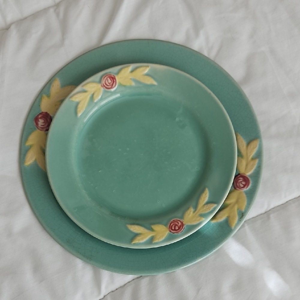 Vintage Coors Pottery Rosebud Pattern Plates. One each 9" & 7" Size